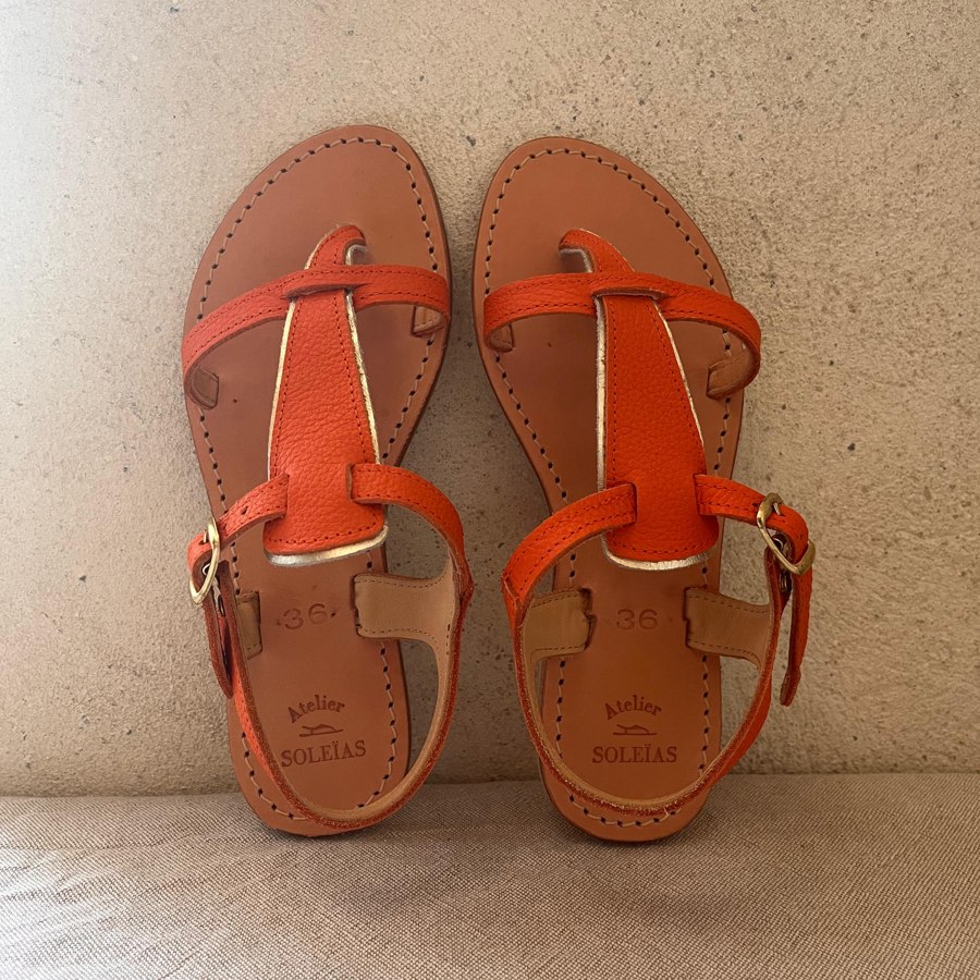 Sandales Grignan orange en cuir, entre-doigt